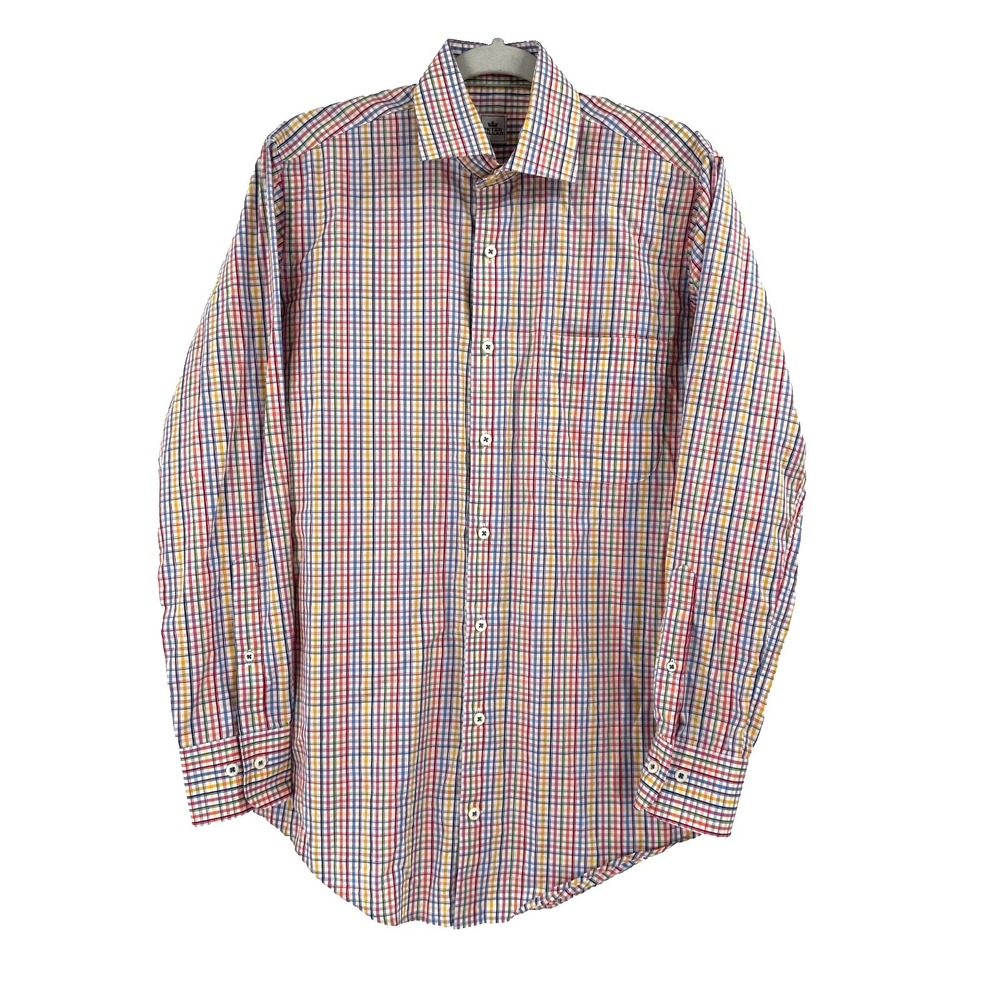 Peter Millar Gingham Plaid Shirt Men's Small Rainbow Performance Crown Preppy